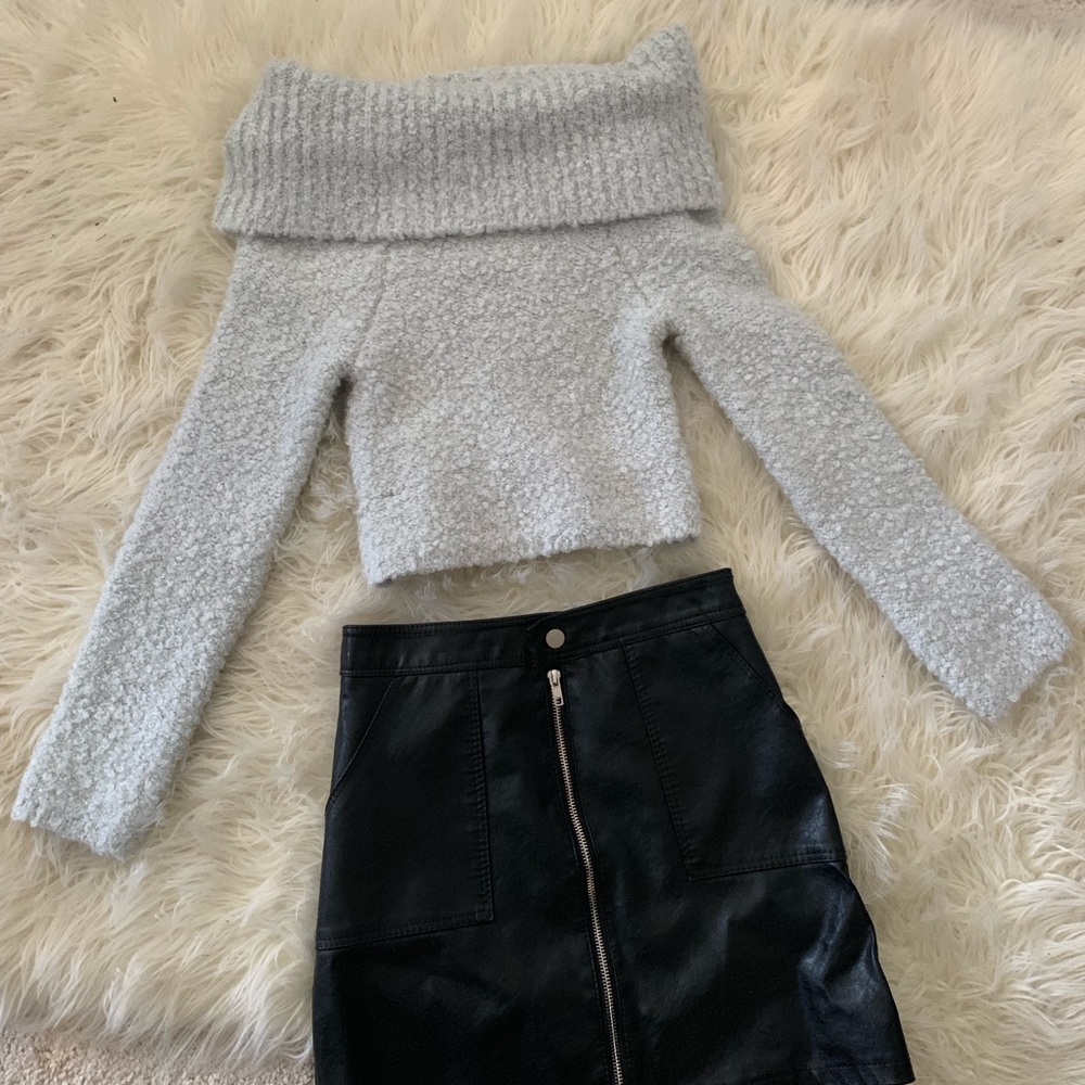 Off The Shoulder Grey Crop Sweater